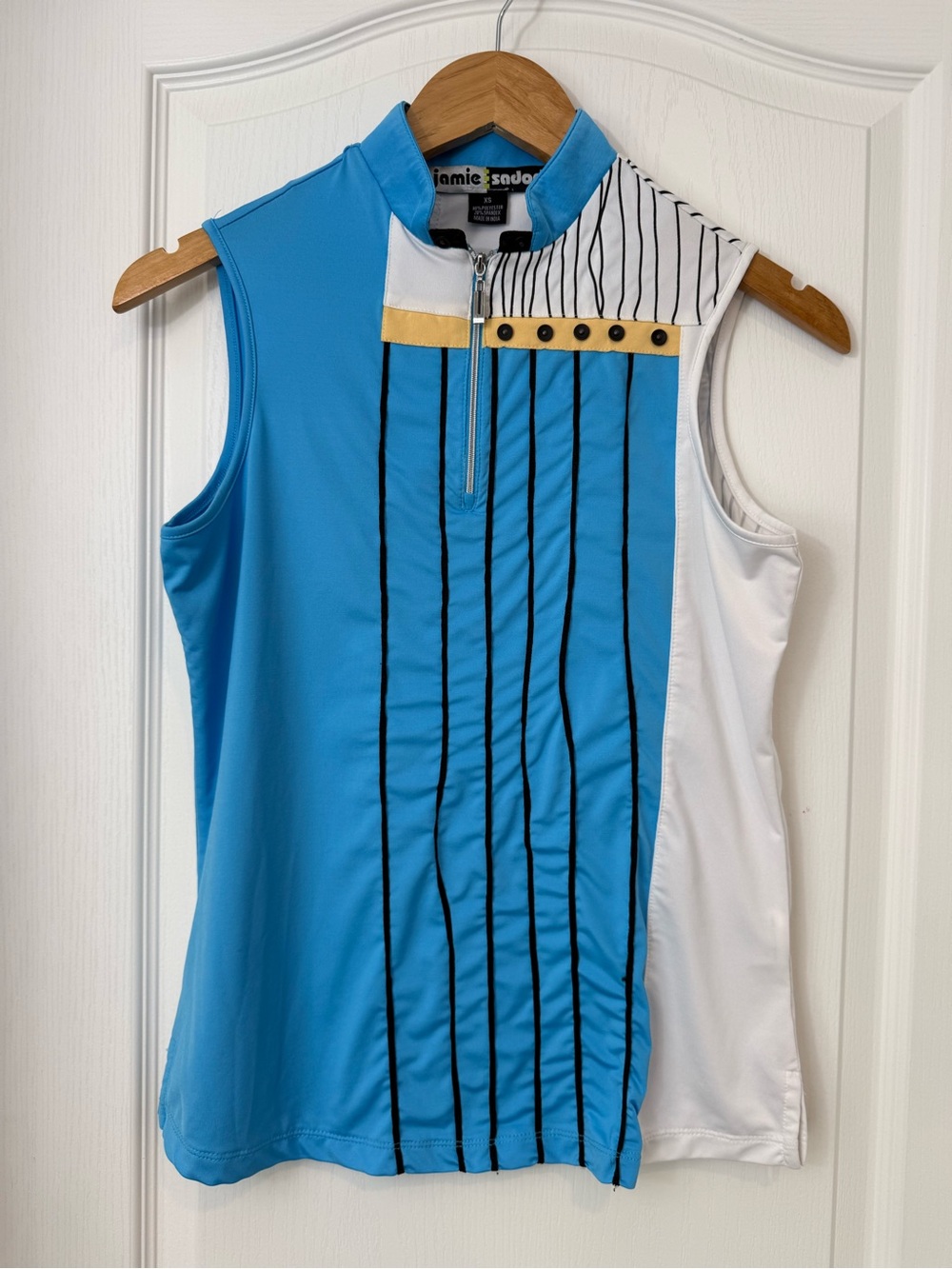 jamie sadock Blue, White & Gold Sleeveless Golf Polo